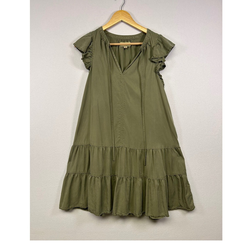 Boho Cottagecore Knox Rose Women M Olive Green Tiered Ruffle Flutter Mini Dress